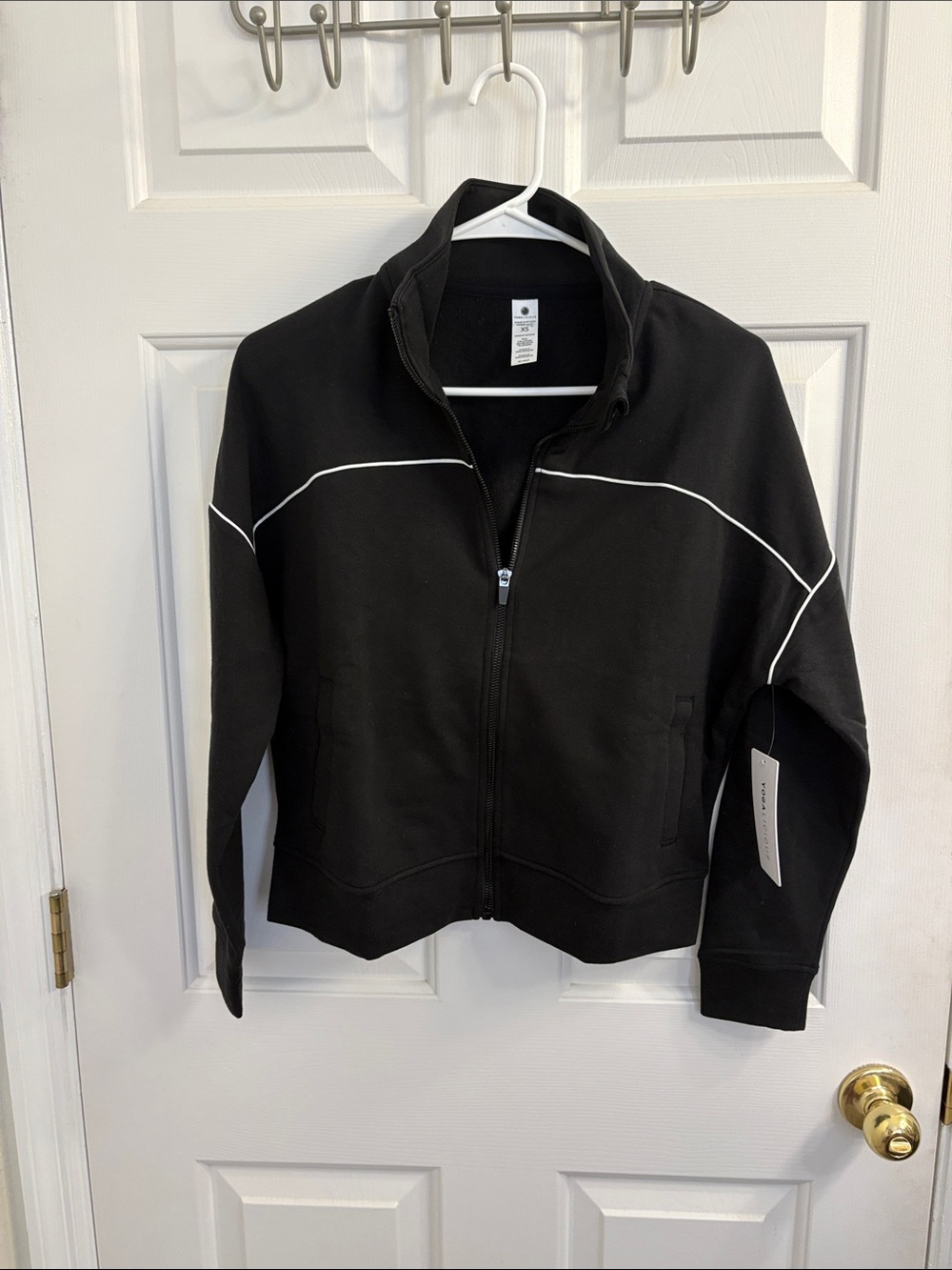 Black Zip-Front Women's Jacket with Contrast Piping